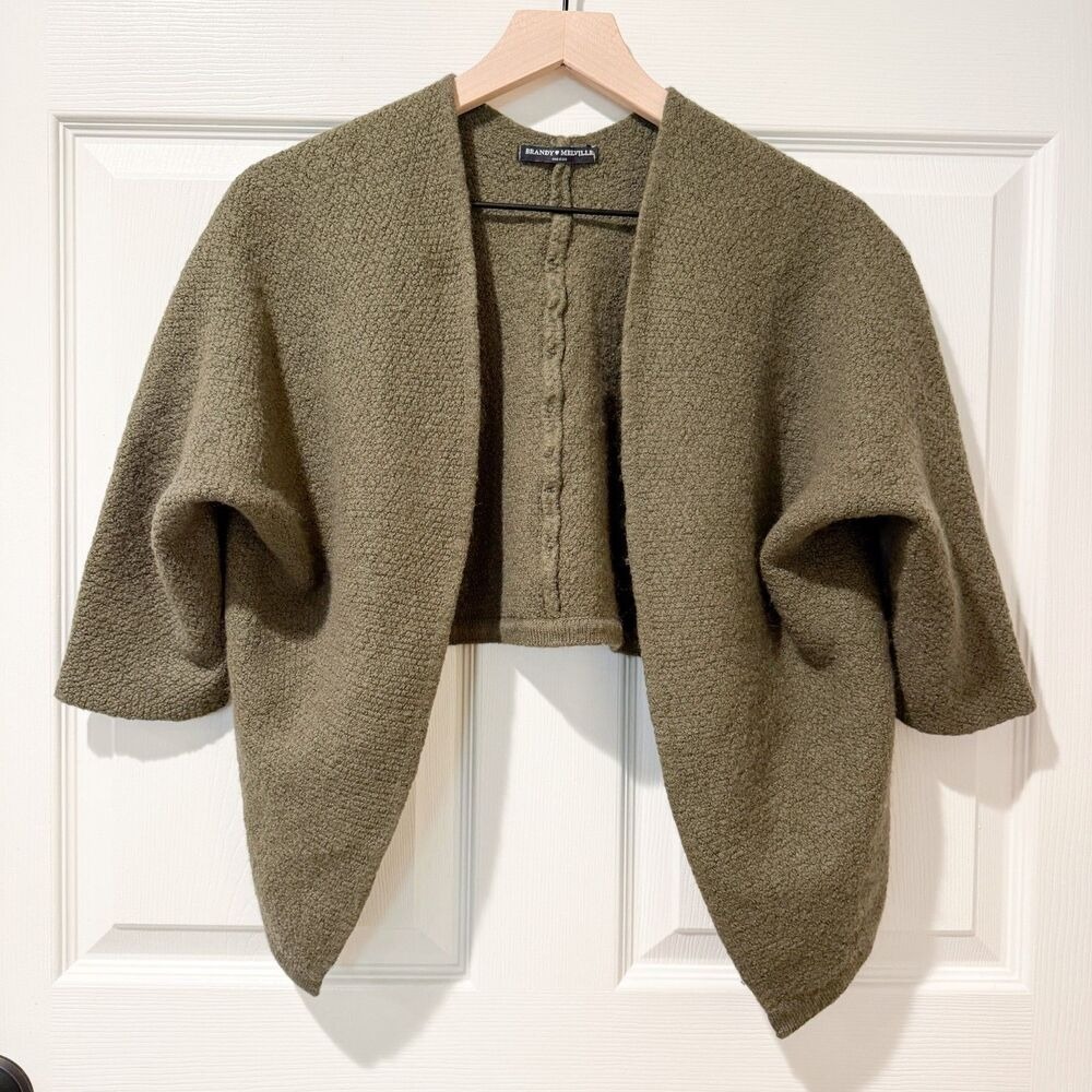 Brandy Melville Italian Cotton Blend Shrug Shoulder Olive Green One Size Open